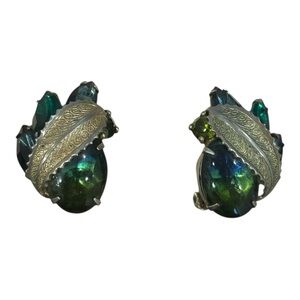 MCM ALBERT WEISS LEAF & BLUE-GREEN WATERMELON & FACETED GEMS NAVETTE EARRINGS